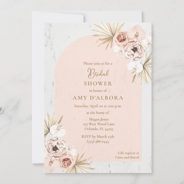 Boho Pink Floral Digital Bridal Shower Party Invitation (Front)