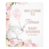 Boho Pink Floral Elephant Balloon Baby Shower Sign