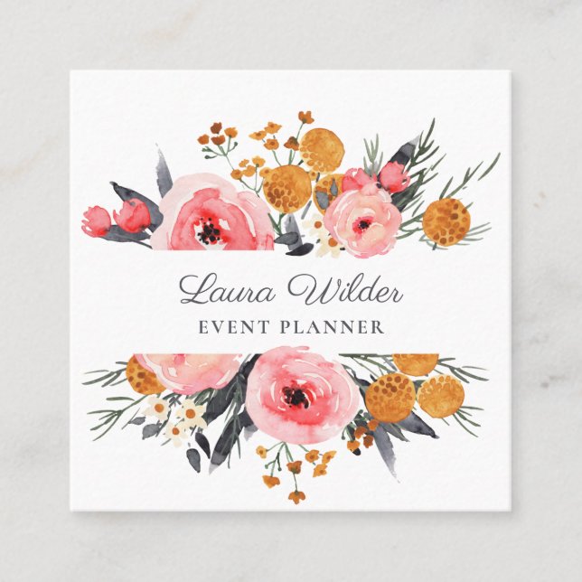 Boho Pink Floral Event Planner Business Card (Front)