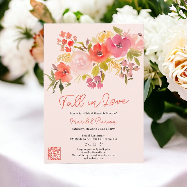 Boho pink floral fall in love pretty bridal shower invitation (Boho pink floral fall in love pretty bridal shower invitation)