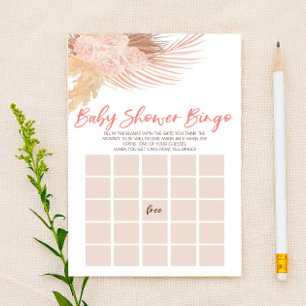 Boho Pink Floral Flowers Bingo Baby Shower Game Stationery