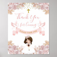 Boho Pink Floral Girl 1st Holy Communion Thank You