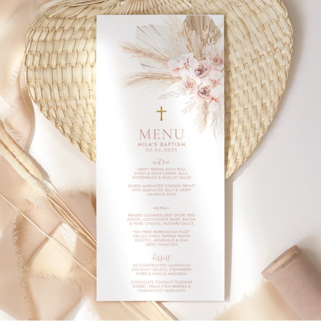 Boho Pink Floral Girls Baptism Christening Menu (Creator Uploaded)