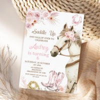 Boho Pink Floral Horse Saddle Up Birthday