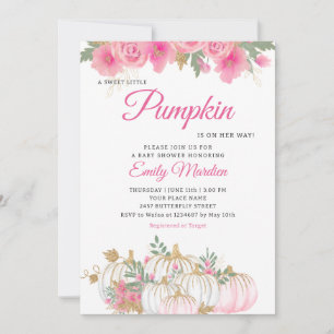 Boho Pink Floral Little Pumpkin girl Baby Shower  Invitation
