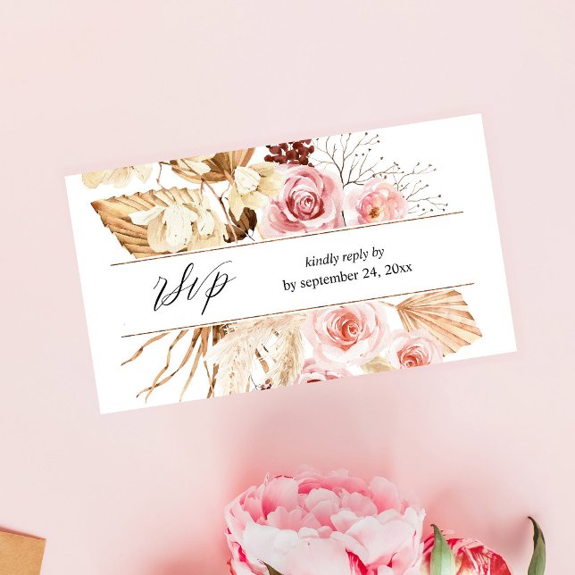 Boho Pink Floral & Pampas Grass 2SM Meal RSVP Enclosure Card (Creator Uploaded)