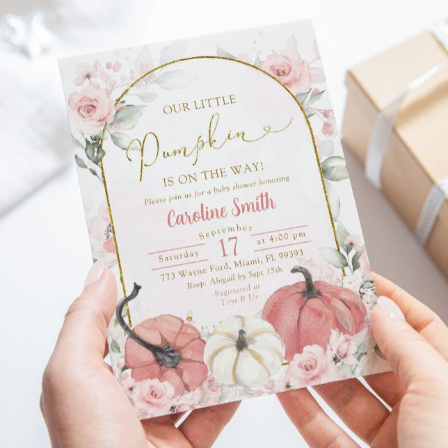 Boho Pink Floral Pumpkin Autumn Baby Shower Invitation (Creator Uploaded)