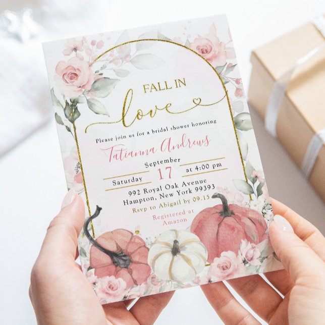 Boho Pink Floral Pumpkin Fall in Love Shower Invitation (Creator Uploaded)