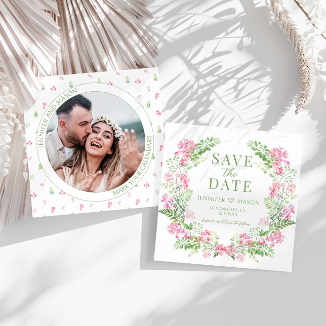 Boho pink floral Save the Date photo invitation (Creator Uploaded)