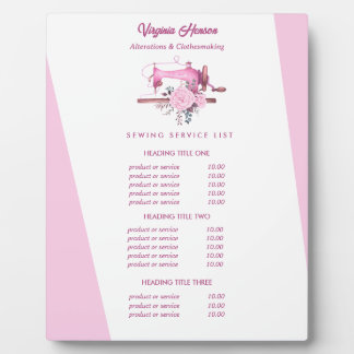 Boho Pink Floral Sewing Machine Seamstress Pricing Plaque