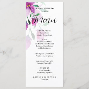 Boho Pink Floral Watercolor Hand-painted Menu