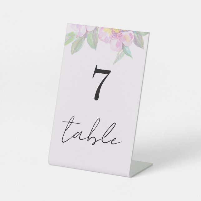 Boho Pink Floral Watercolor Modern Pedestal Sign (Front)