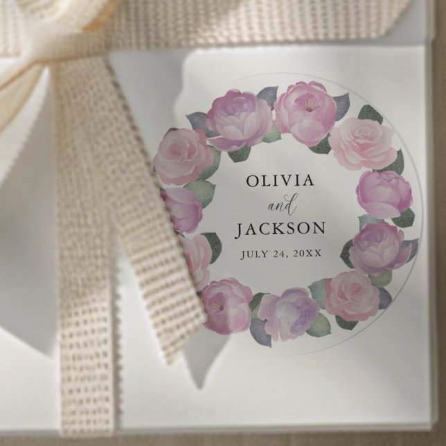 Boho Pink Floral Watercolor Wedding Classic Round Sticker (Creator Uploaded)