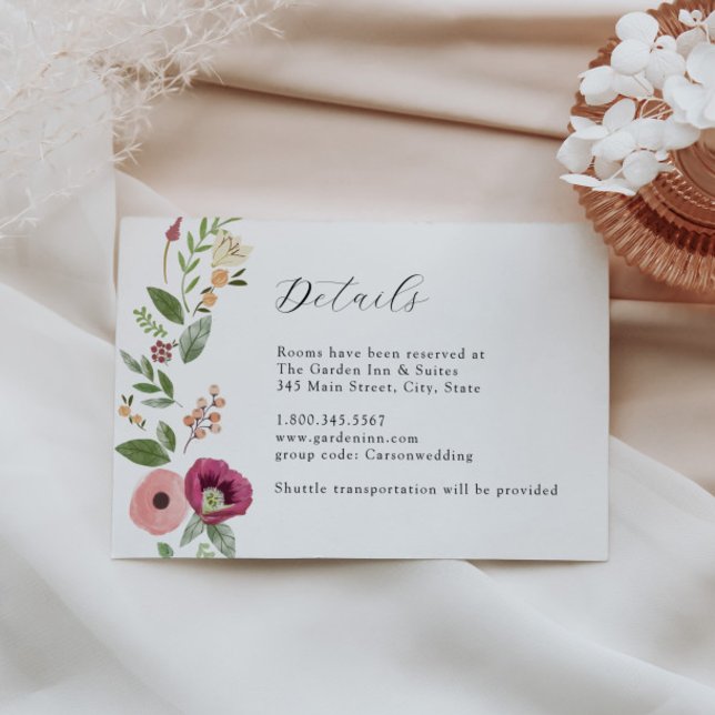 Boho Pink Floral Wedding Details Card (Creator Uploaded)