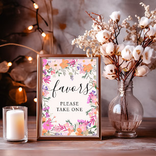 Boho Pink Floral Wildflowers Favours Bridal Shower Poster