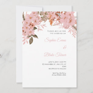 Boho Pink Floral Winter White Wedding Invitation