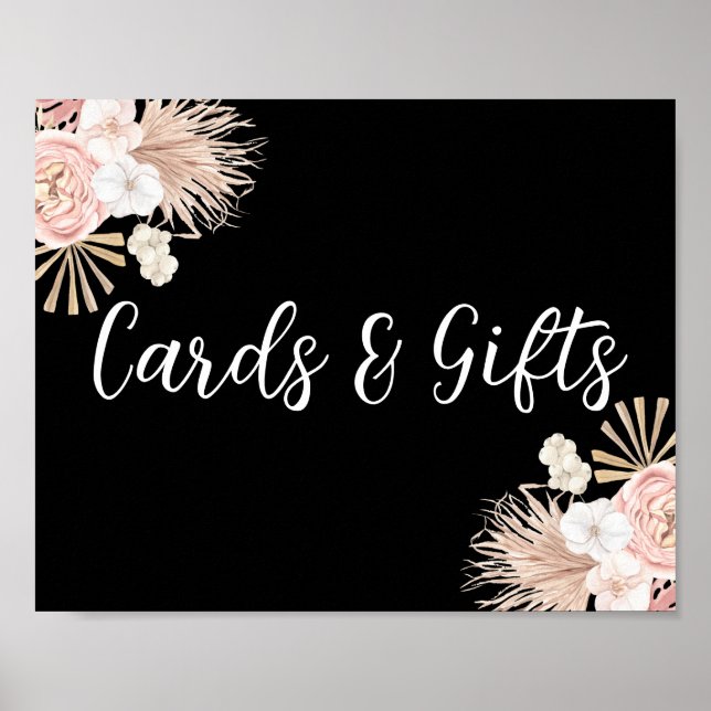 Boho Pink Florals Cards & Gifts Sign (Front)