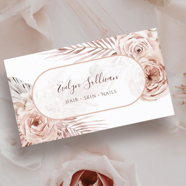 Boho pink flowers business card (Creator Uploaded)