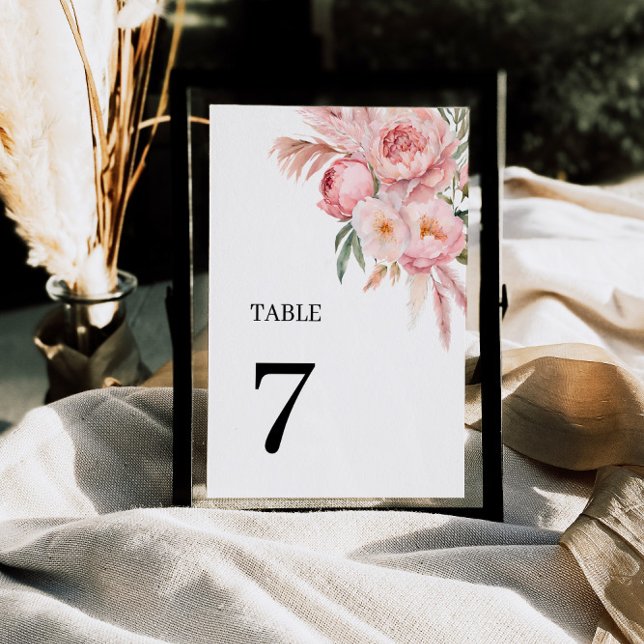 Boho Pink Flowers Pampas Grass  Table Numbers 7 (Creator Uploaded)