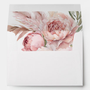 Boho Pink Flowers Pampas Grass Wedding Envelopes