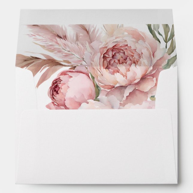 Boho Pink Flowers Pampas Grass Wedding  Envelopes (Back (Bottom))