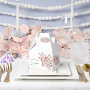 Boho Pink Flowers Pampas Grass Wedding Favour Box