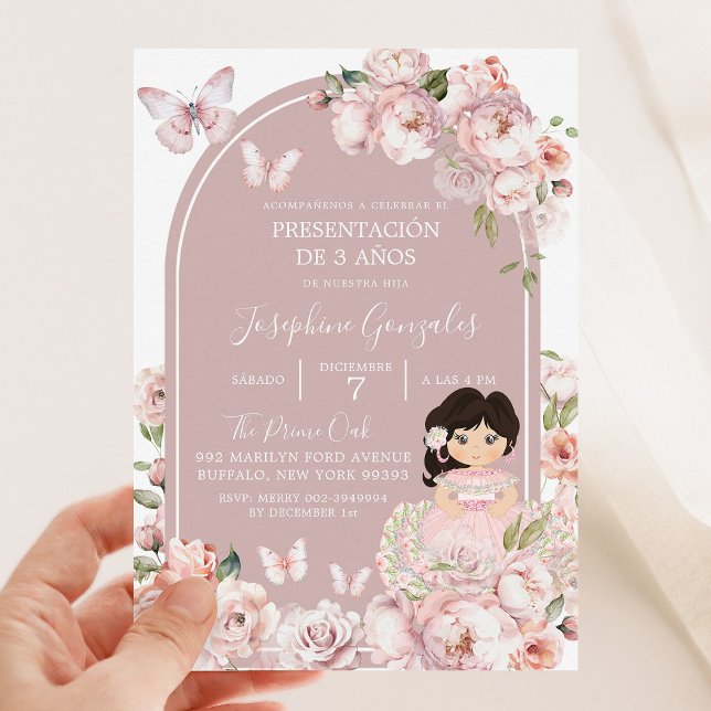 Boho Pink Girl Floral Presentación De 3 Años Invitation (Creator Uploaded)