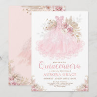 Boho Pink Gold Quinceañera Princess Dress Birthday