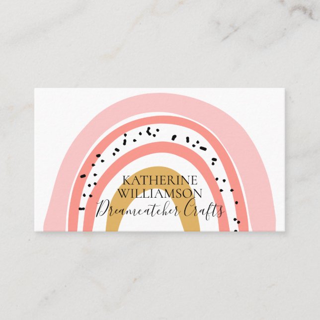 Boho Pink Gold Rainbow Business Card (Front)