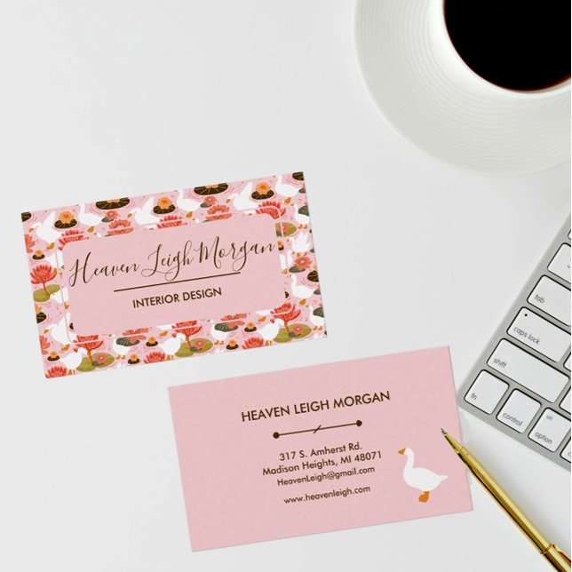 Boho Pink Goose Waterlily Floral Pattern Business Card (Creator Uploaded)