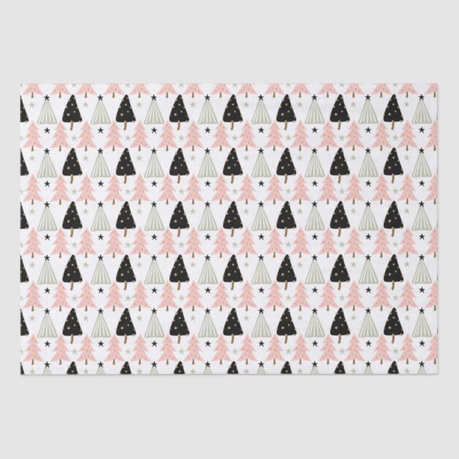 Boho Pink Green Black Christmas Tree Holiday Xmas  Tissue Paper (Front)