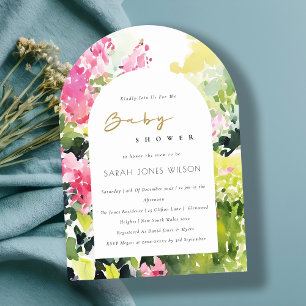 Boho Pink Green Tropical Bougainvillea Baby Shower Invitation