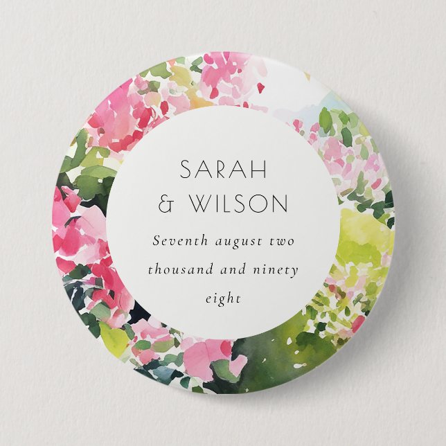 Boho Pink Green Tropical Bougainvillea Wedding 7.5 Cm Round Badge (Front)