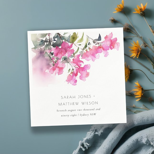 Boho Pink Green Tropical Bougainvillea Wedding Napkin (Creator Uploaded)