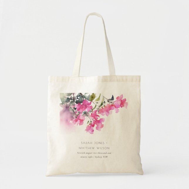 Boho Pink Green Tropical Bougainvillea Wedding Tote Bag (Front)