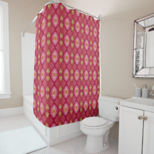 Boho Pink Indian Embroidery Pattern Shower Curtain