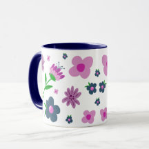 Boho Pink Indigo Blue Flowers | Two-Tone Coffee
