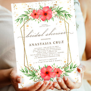 Boho Pink & Ivory Greenery Floral Bridal Shower Invitation