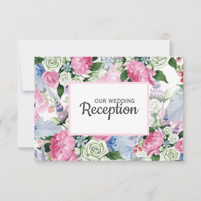 Boho pink lavender blue meadow WEDDING RECEPTION RSVP Card (Front)