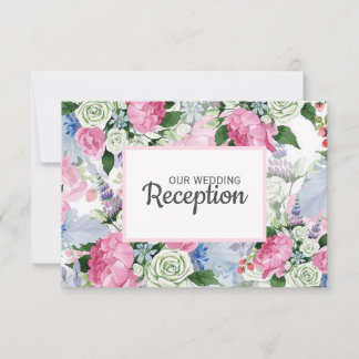 Boho pink lavender blue meadow WEDDING RECEPTION RSVP Card