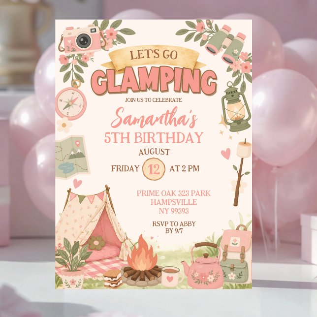 Boho Pink Let's Go Glamping Birthday Invitation (Creator Uploaded)