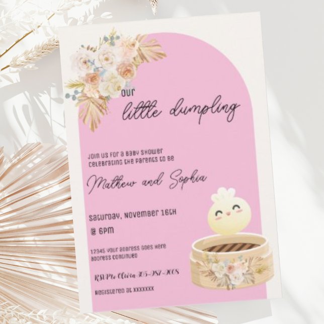 Boho Pink Little Dumpling Baby Shower Invitation (Creator Uploaded)