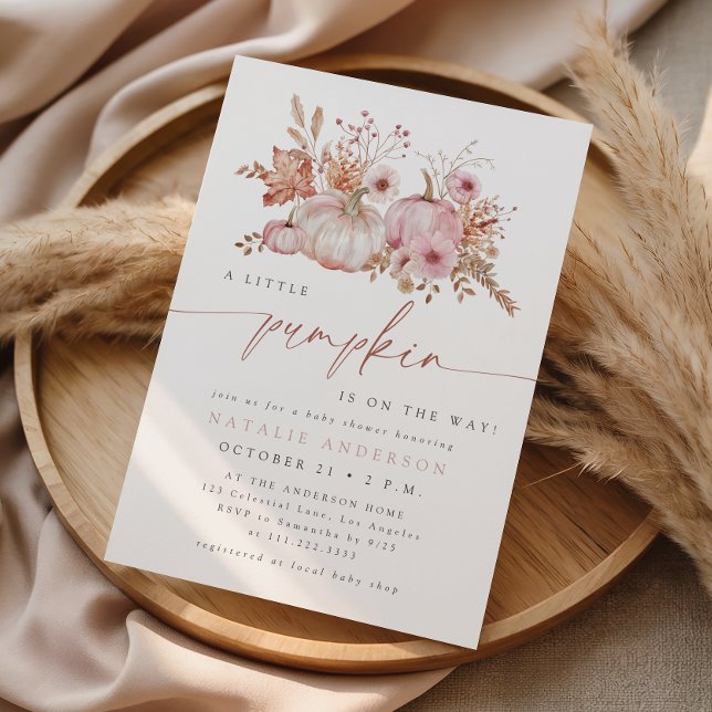 Boho Pink Little Pumpkin Fall Baby Shower Invitation (Creator Uploaded)