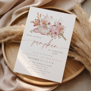 Boho Pink Little Pumpkin Fall Birthday Party Invitation