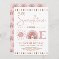 Boho Pink Little Sunshine Rainbow Girl Birthday