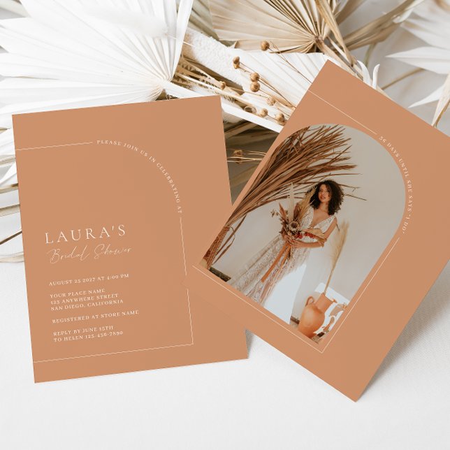 Boho Pink Minimalist Arch Photo Bridal Shower Invitation (Creator Uploaded)