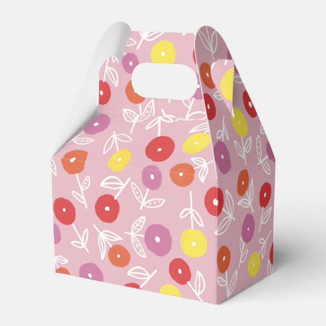 Boho Pink Modern Floral Pattern Favour Box (Front Side)
