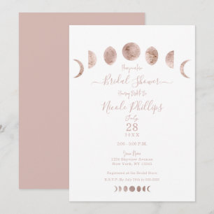 Boho Pink Moon Phases Modern Minimal Bridal Shower Invitation
