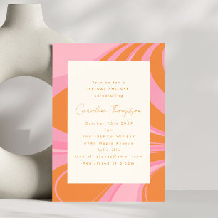 Boho Pink Orange Abstract Marble Bridal Shower Invitation