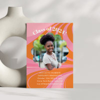 Boho Pink Orange Abstract Photo Graduation Party